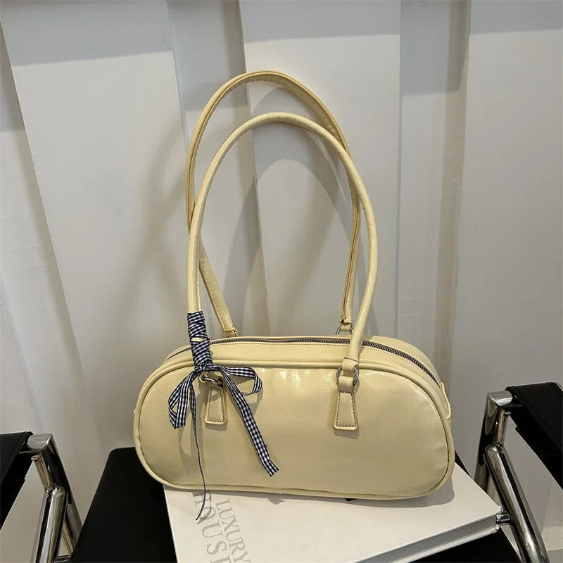 Large Capacity Silver Boston Bag | Soft PU Leather Commuter Handbag Luxegan