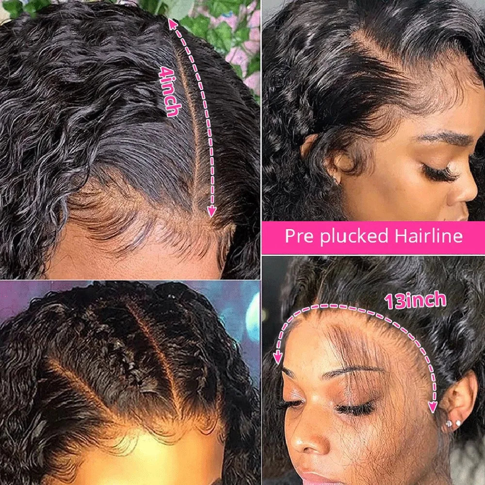 Transparent Deep Wave Lace Frontal Wig | Sophisticated 13x6 & 13x4 French Lace | Elegant "Brazilian Remy" 26+ Inch Length | "Dignified" Pre-Plucked 4x4 Closure Human Hair for Radiant Versatile Styling Luxegan