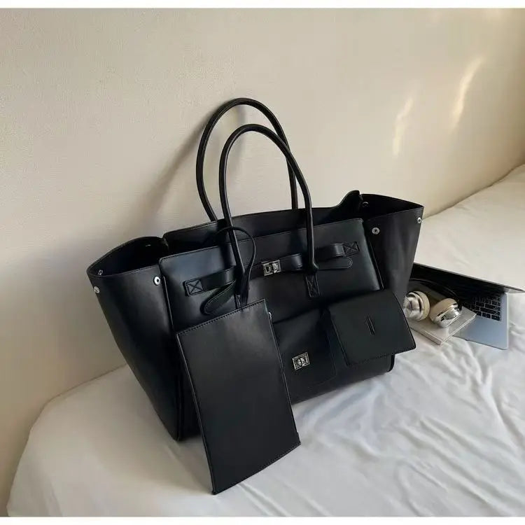 Bolso Tote de Marca Diseño Rodeo Lock Bolso de Mujer Gran Capacidad Bolso de Hombro para el Trabajo Cuero PU Hebilla Punk Bolso de Mano Sencillo y Versátil
