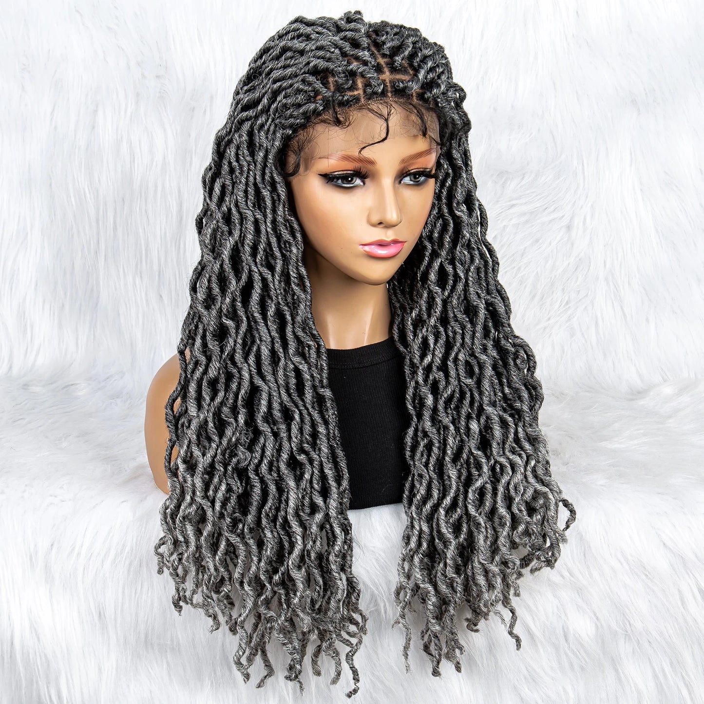 Knotless Box Braided Wig with Curly Ends & Baby Hair | Synthetic Lace Front Wig for Black Women Luxegan