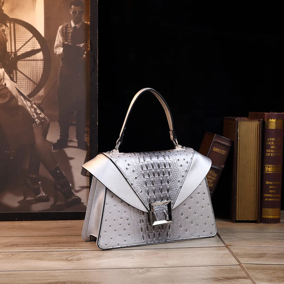 Luxury Designer Cowhide Handbag | High-Quality Crocodile Print Satchel | Premium Women's Single Shoulder & Crossbody Fashion Bag Luxegan