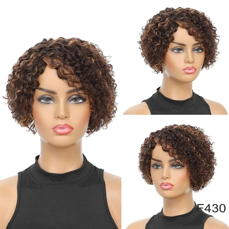 8-Inch Bouncy Curly Pixie Cut Wig | Side Part Brazilian Human Hair Luxegan