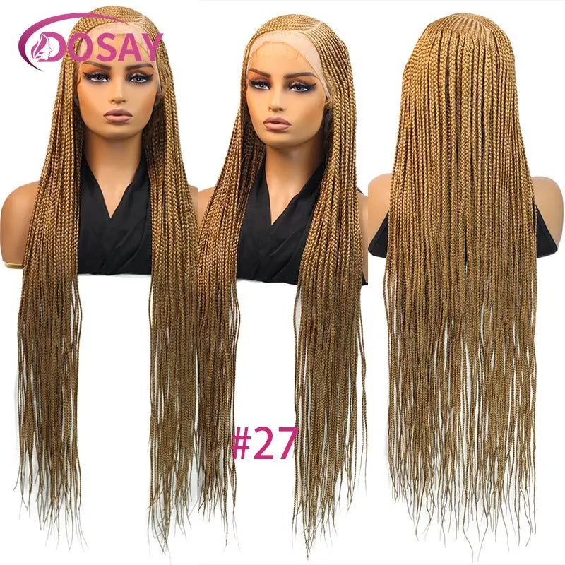 Synthetic Full Lace Front Wig Cornrow Double Braided Wigs For Black Women Box Side Part Braided Lace Wig Faux Locs Braids Wigs Luxegan