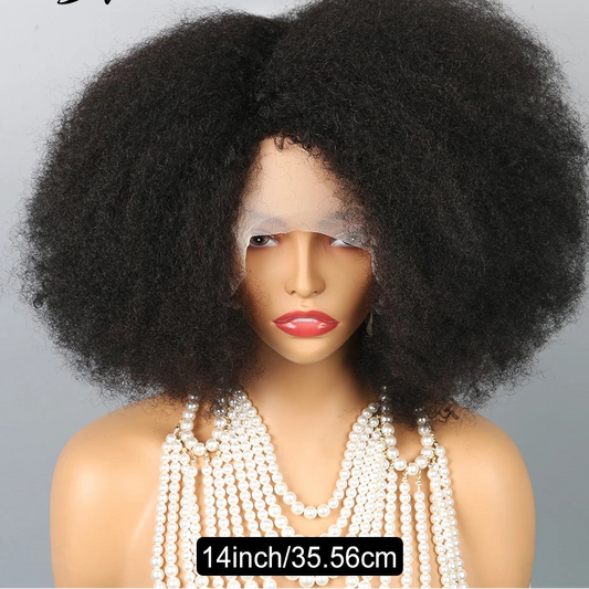 Afro Kinky Curly 13x2 T-Part Lace Front Wig | 200% Density Brazilian Human Hair Blend Wig | Short Transparent Swiss Lace Frontal Kinky Curly Wig for Black Women Luxegan