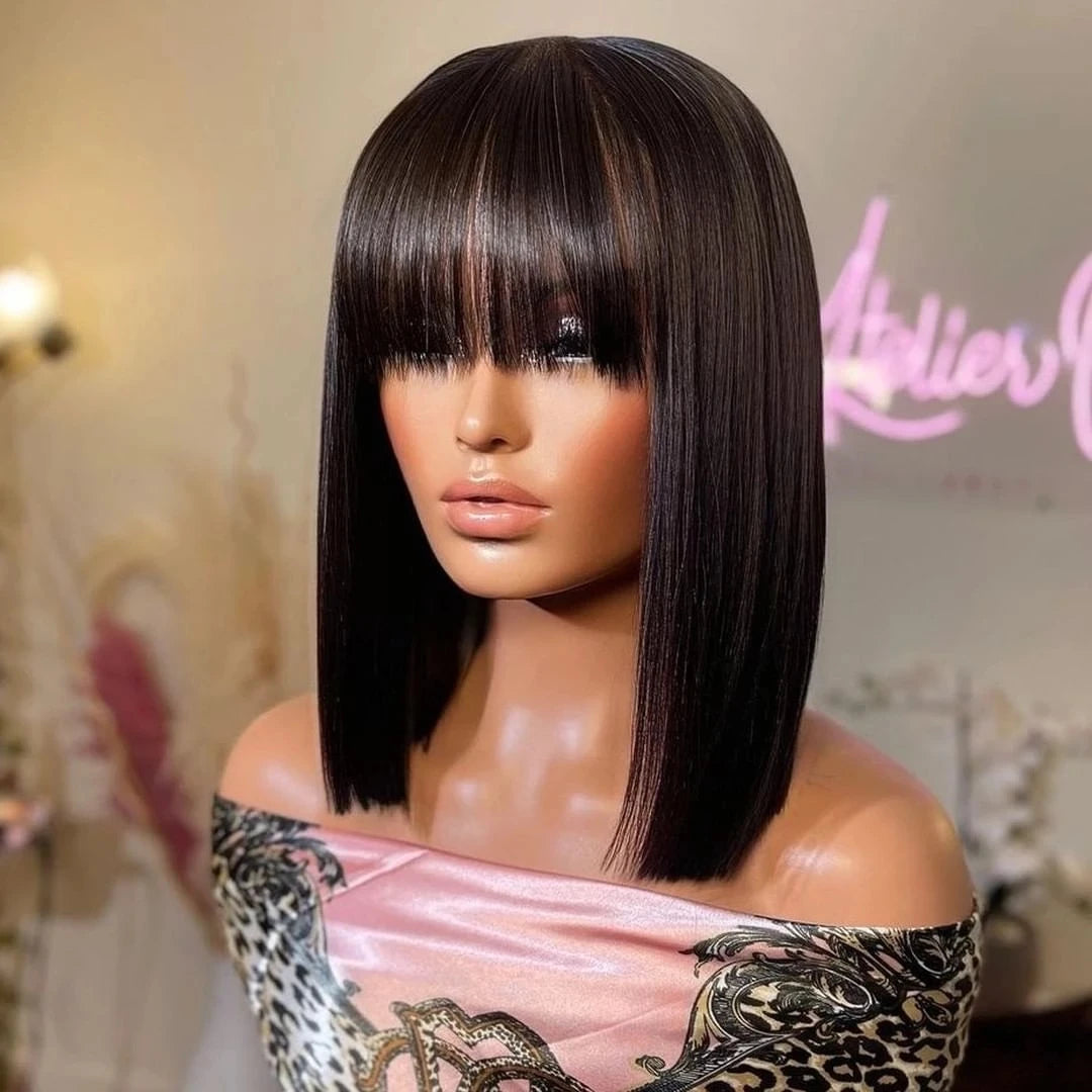 Short Straight Bob Wig with Bangs | Affordable Human Hair for Women Luxegan
