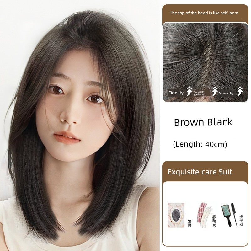Women's Long Hair Lace Eight-Word Bangs Collarbone Length Wig | Artificial Full Real Human Hair Seamless Full-Head Wig Luxegan