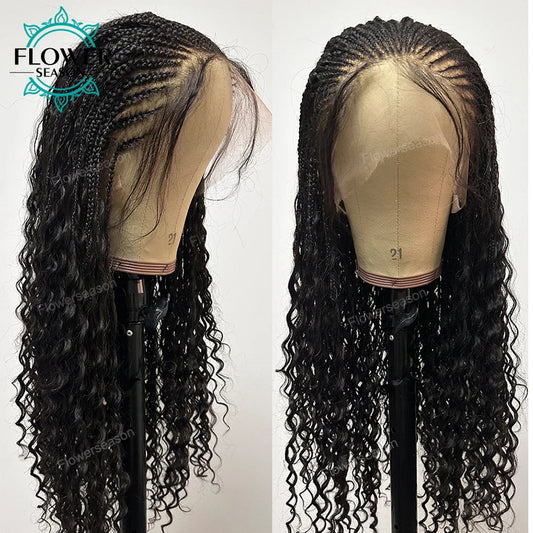 300% Density Human Hair Boho Box Braids Wig | Curly Ends | Full Lace | Baby Hair | Knotless Goddess Braids Luxegan