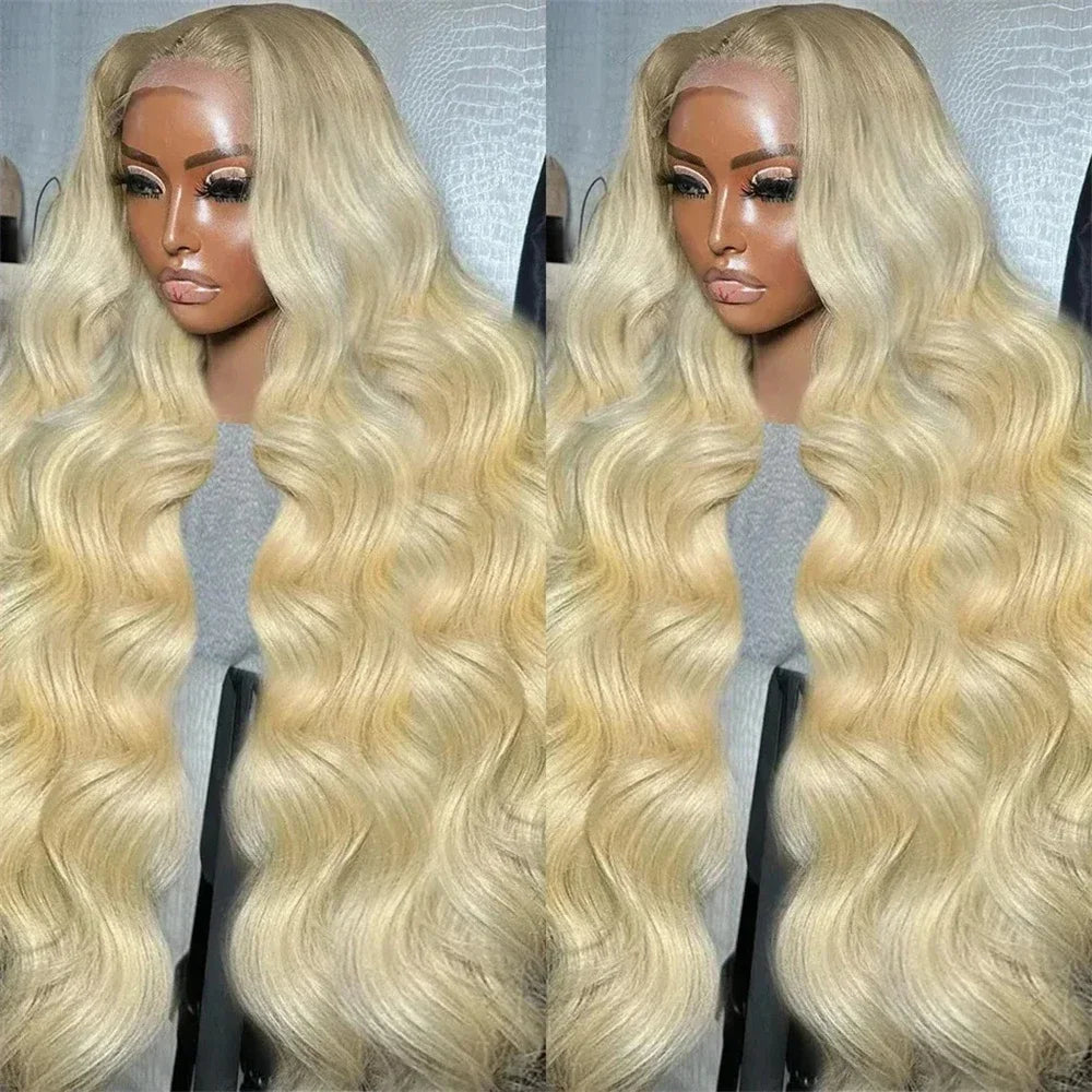 250% Density 30/40 Inch 613 Honey Blonde Body Wave 13x6 HD Transparent Lace Frontal Wigs Brazilian Remy Human Hair