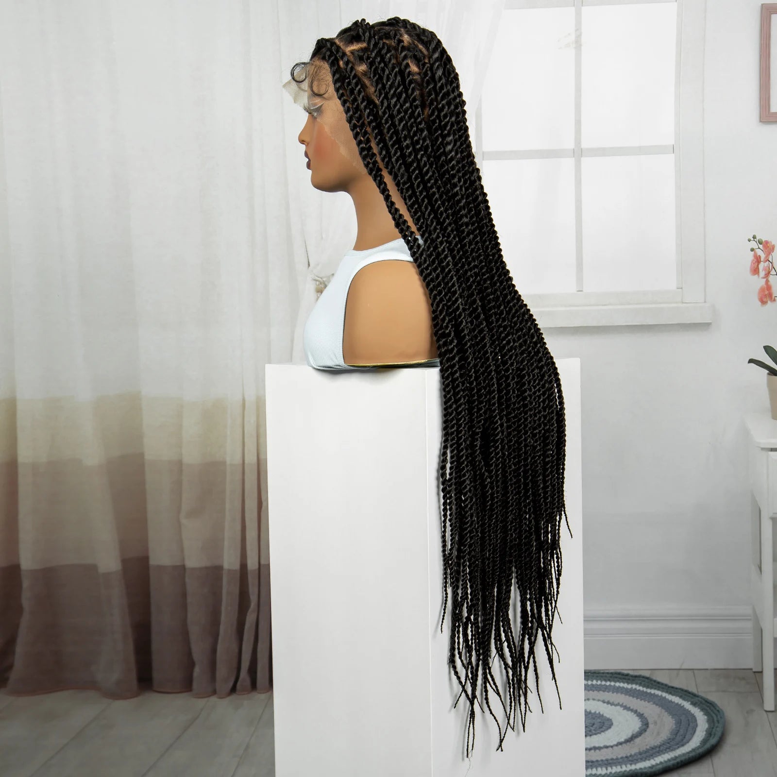 34" Twisted Knotless Box Braids Wig | Full Lace | Baby Hair | Synthetic Braids | Black Women