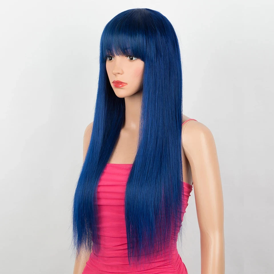 Royal Blue Straight Wig with Bangs | Glueless "Wear to Go" Human Hair Luxegan