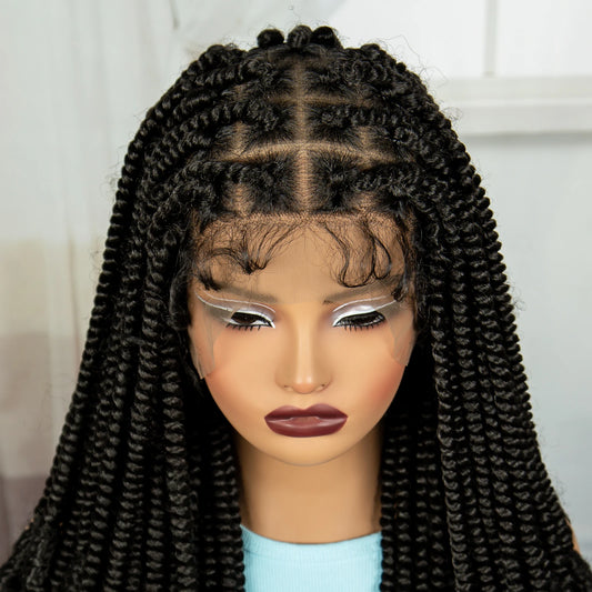 20" Knotless Box Twist Braids Wig | Full Lace | Baby Hair Luxegan