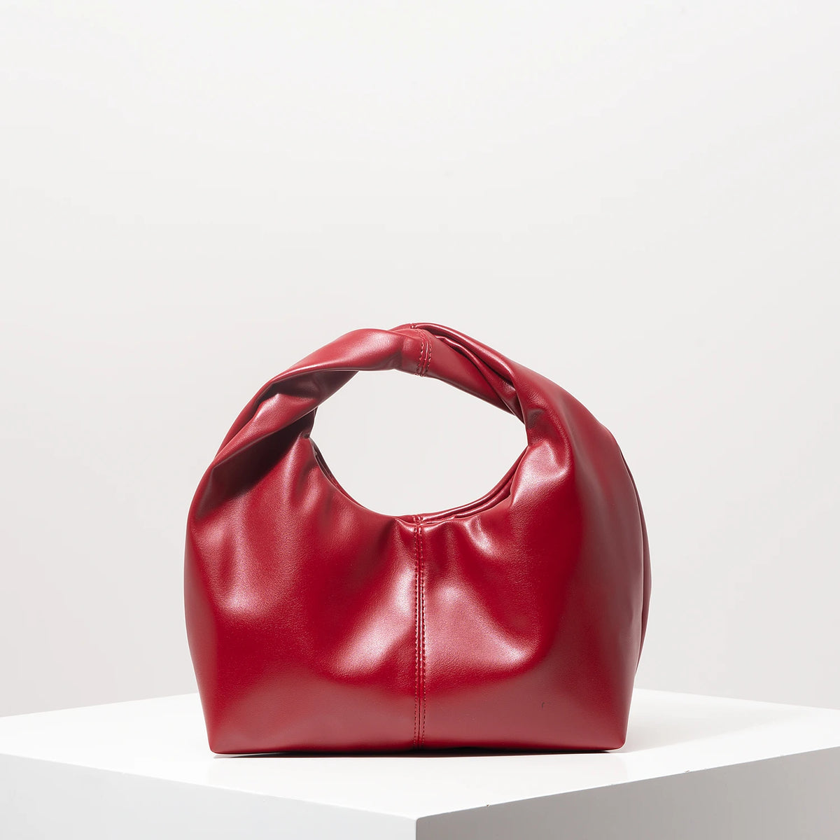 Women’s Stylish Twist Square Clutch Bag | Sophisticated Ruched Top-Handle Handbag | Simple and Versatile Solid Color Commuter Bag | Fashion-Forward Soft PU Leather Shoulder Purse Luxegan