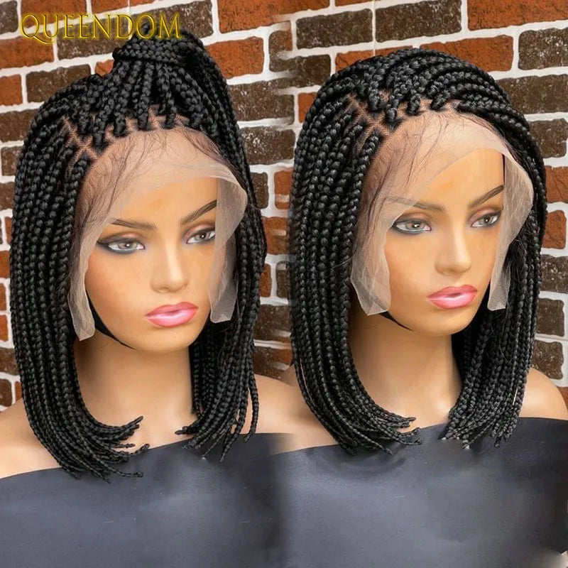 12" Short Bob Knotless Braids Wig | 360 Full Lace | Cornrows | Baby Hair | Synthetic Luxegan