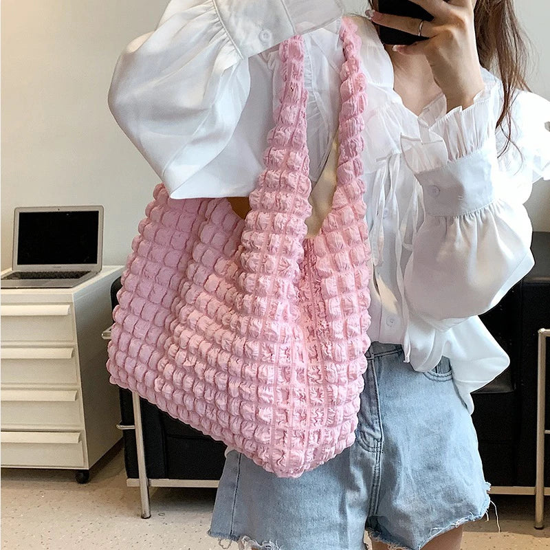 Soft Pleated Cloud Tote | Candy Color Large Capacity Shoulder Bag