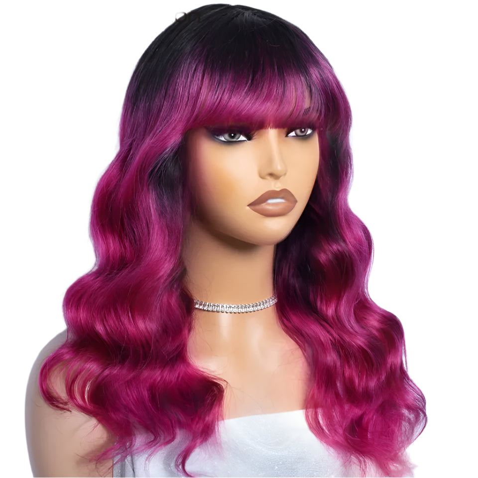 22" Body Wave Wig with Bangs | Full Machine Made Brazilian Virgin Remy Human Hair Luxegan