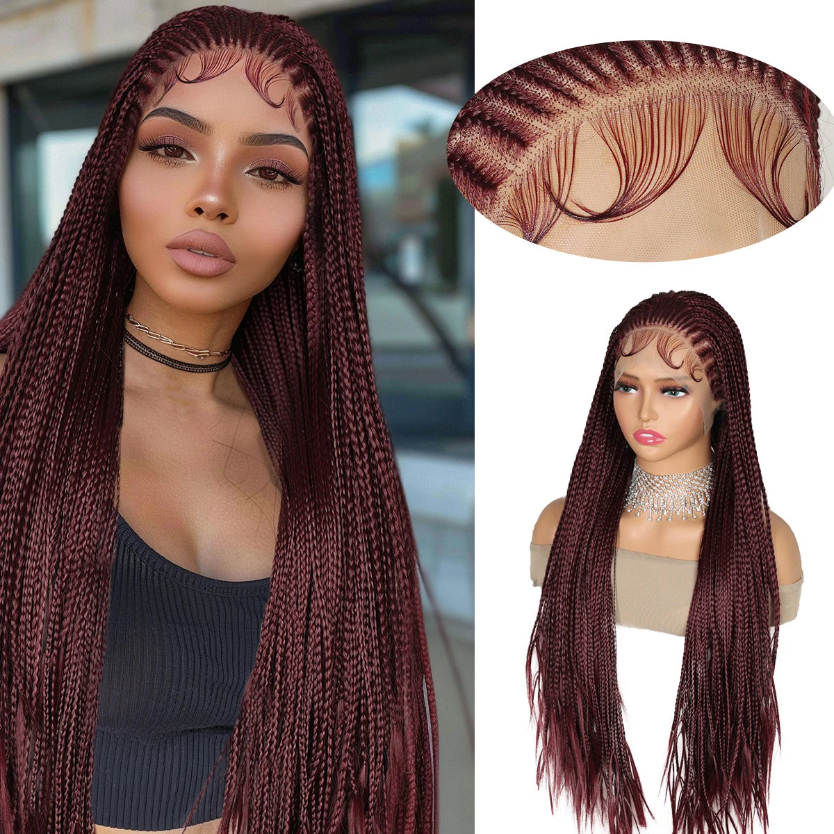 99J Burgundy Goddess Twist Braids Wig | HD Lace Frontal | Knotless | Baby Hair Luxegan