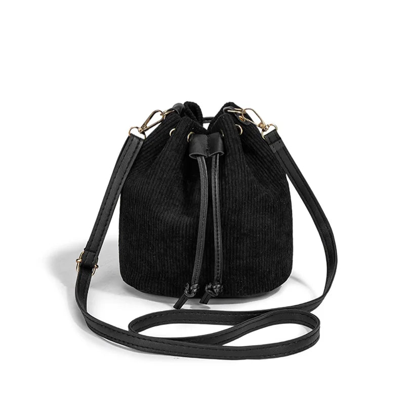 Bundle Pocket Velvet Crossbody Bag Commute Handbag Drawstring Bucket Bag | Messenger Bag Large Capacity Shoulder Bag Girls Luxegan