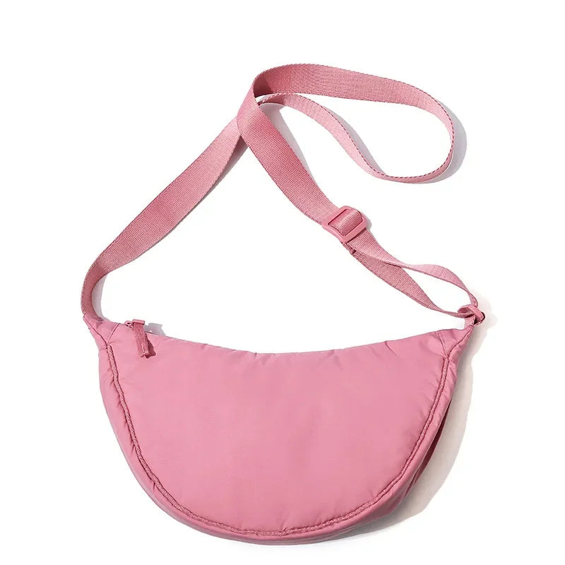 Simple Solid Color Nylon Padded Crossbody Bag | Portable Female Travel Purse & Shoulder Handbag (Messenger Style) Luxegan