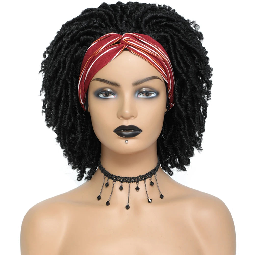 Soft Faux Locs Headband Wig - 6 Inch Ombre Dreadlock Wig for Black Women - Curly Braided Synthetic Wig with Headband - 1B, Burgundy, 27, 30, 613 Options Luxegan