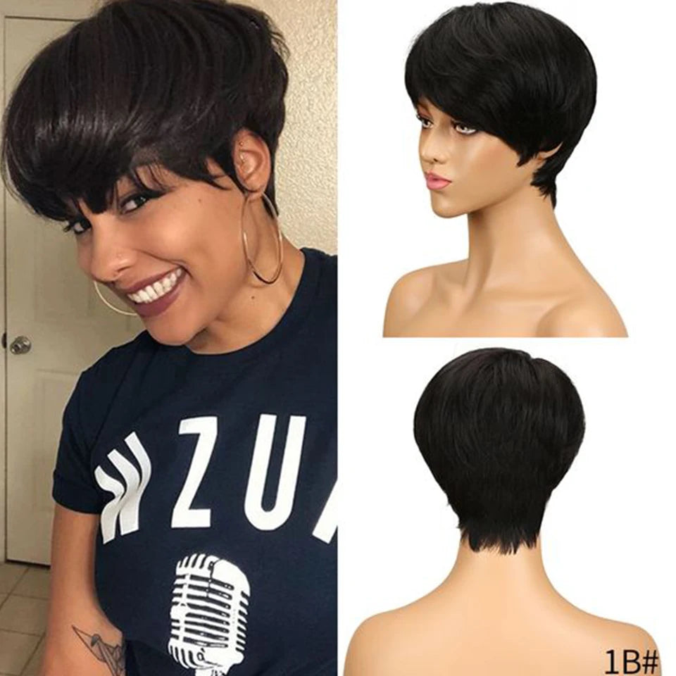 613 Honey Blonde Pixie Cut Straight Wig with Bangs | Glueless Peruvian Remy Human Hair Luxegan