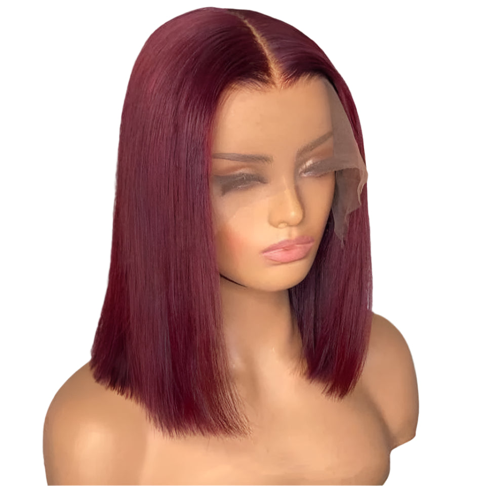 Burgundy HD Transparent Short Bob Wig | 99J Red Straight | 13x6x1 Lace Front Wig | Brazilian Remy Hair | Pre-Plucked - Luxegan