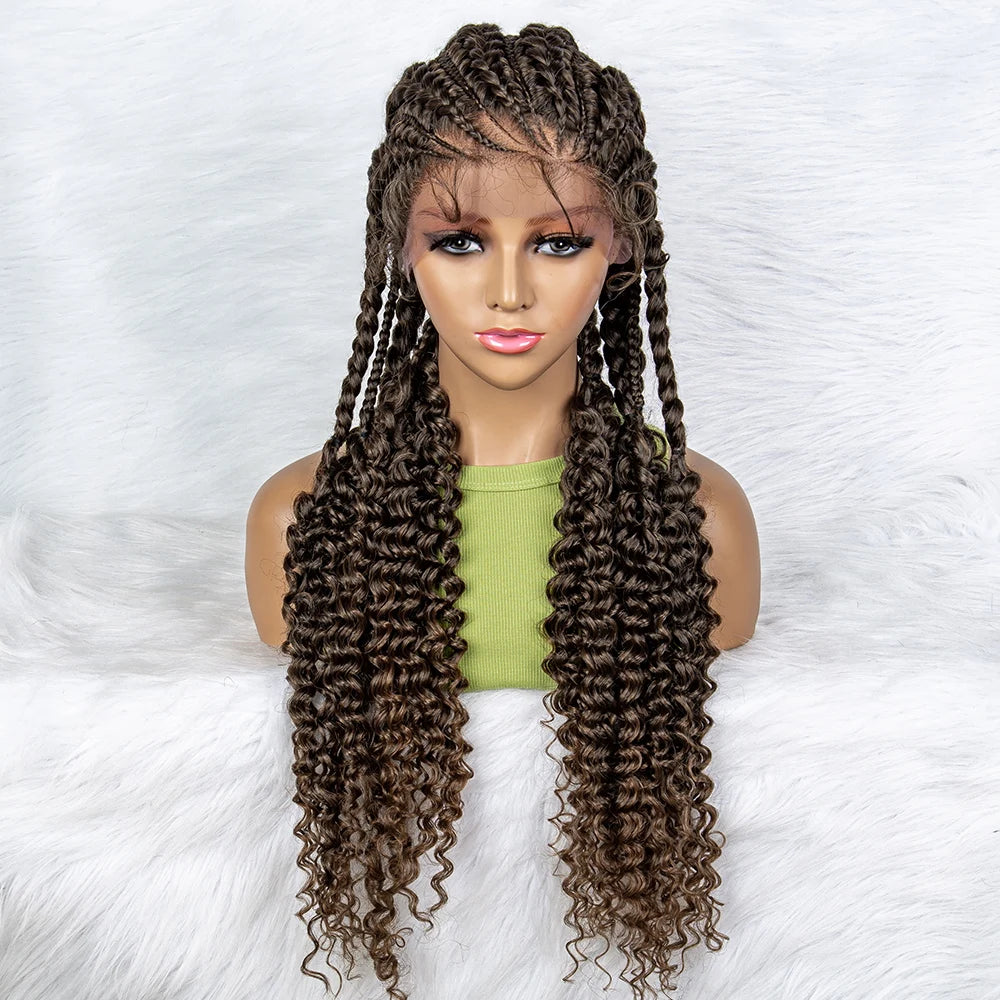 Water Wave Braided Lace Front Wig with Baby Hair | Soft Synthetic African Braids Luxegan