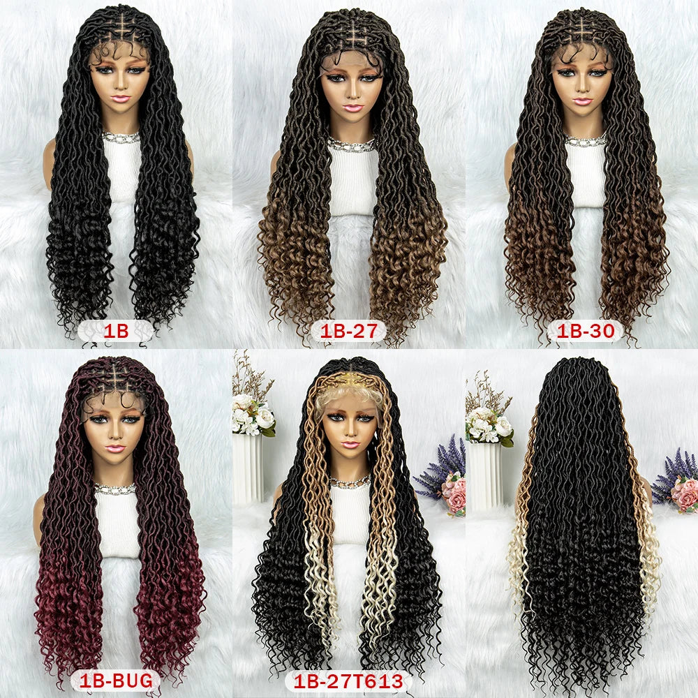 Cornrow Box Braids & Dreadlock Wig | 9x6 Lace Front | Curly Ends | Knotless Braids | Synthetic Hair