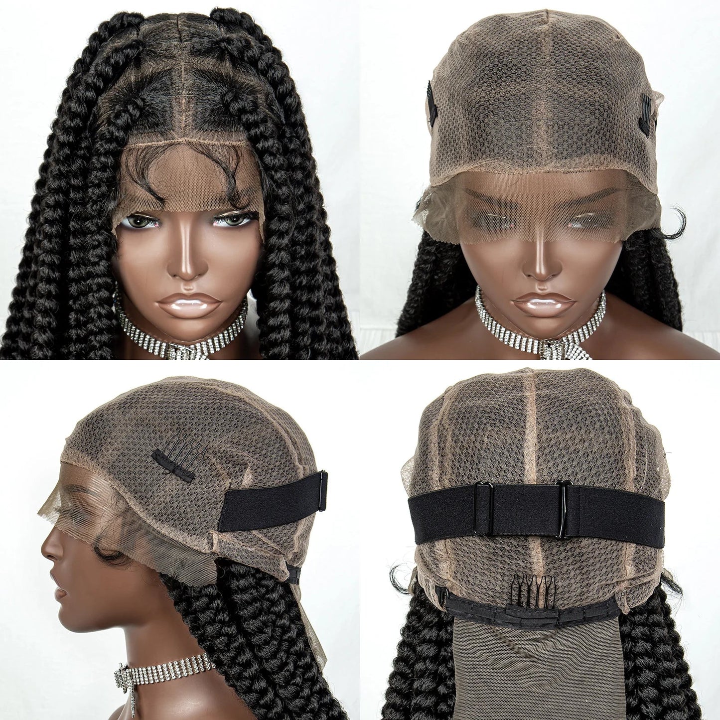 34" Jumbo Box Braids Wig | Full Lace | Cornrow Accents | Natural Color | Kanekalon Luxegan