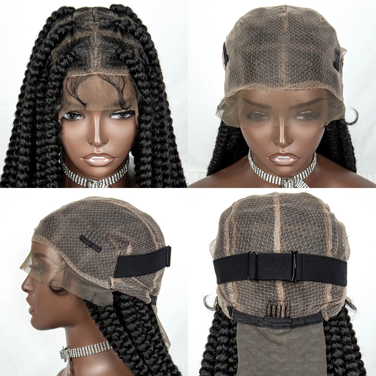 34" Jumbo Box Braids Wig | Full Lace | Cornrow Accents | Natural Color | Kanekalon Luxegan