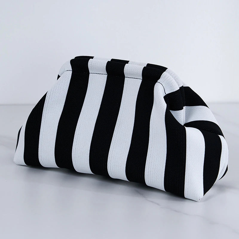 Cotton Woven Shell Clutch | Soft Casual Ruched Colorblock Summer Bag Luxegan