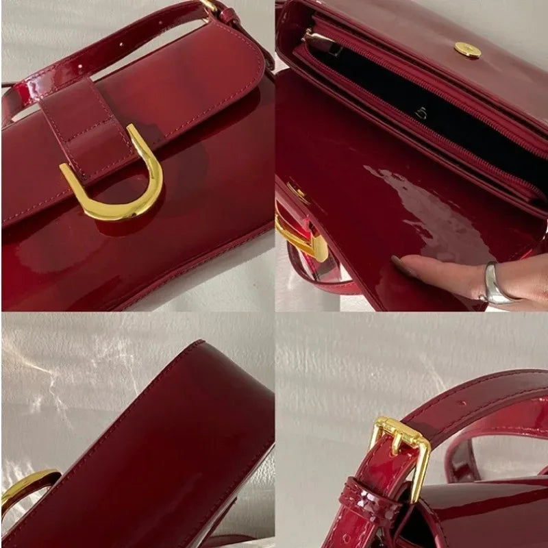Classic PU Leather Horseshoe Buckle Casual Crossbody Bag | Solid Color Small Shoulder Bag with Zipper Closure Women Clutch Purse Luxegan