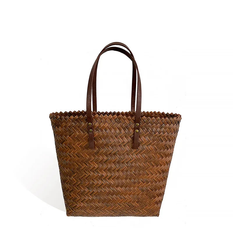 Summer Large Capacity Handbag Totes | Rattan Handmade Straw Shoulder Bags for Women (Travel Seaside Beach Bag - Bolsa Feminina) Luxegan