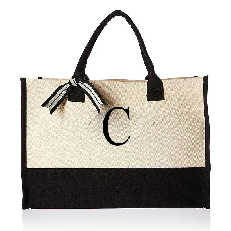 Fashion Floral & Letter Print Canvas Tote | Large Capacity "HARD" Structured Business Handbag | Portable Beach & Shopping Shoulder Bag | Unisex Casual Multi-Purpose Tote Luxegan