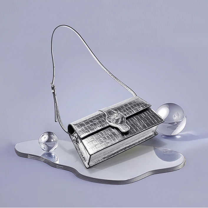 New Luxury Women's Silver Leather Clutch | High-Quality "Cat Brand" Fashion Handbag | Stylish Hard Satchel Evening Purse with Lock Decoration Luxegan