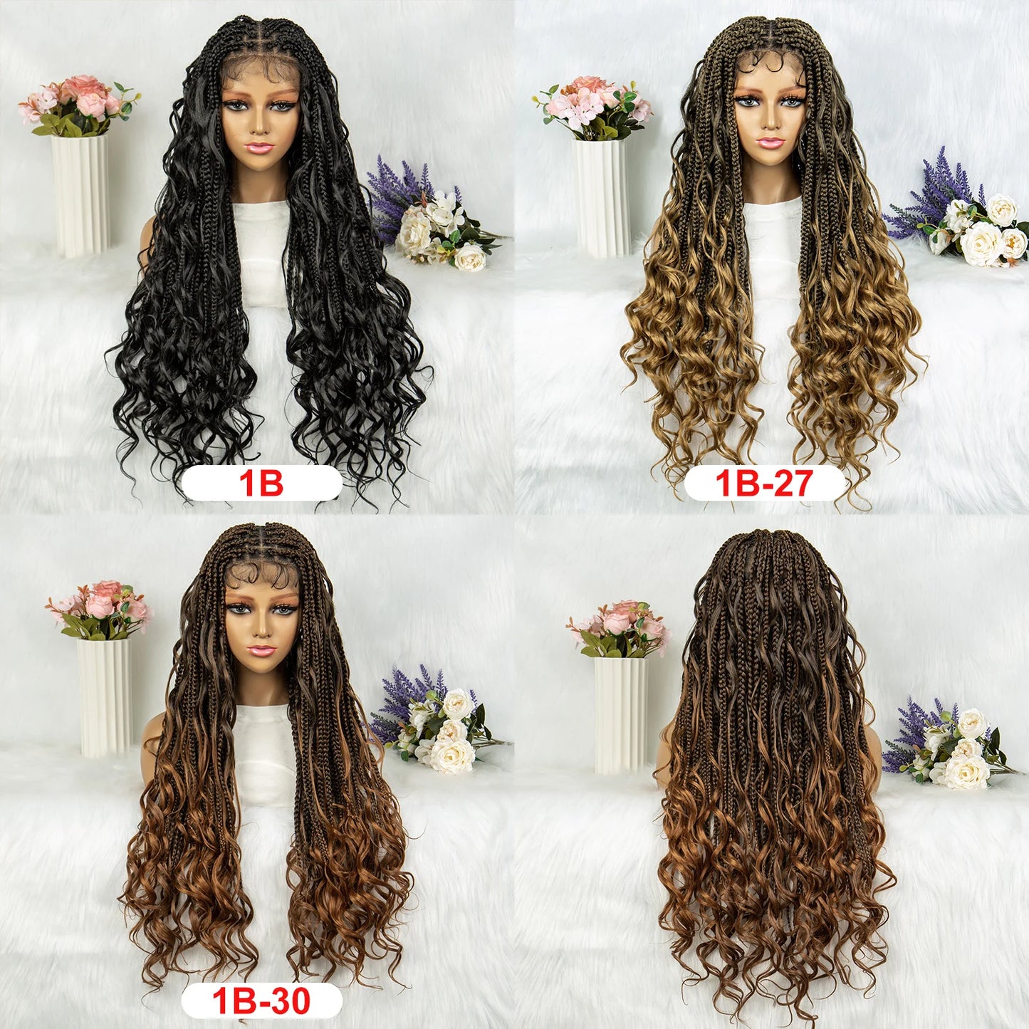 34" Full Lace Knotless Braided Wig with Baby Hair | Synthetic Lace Front Wig for Black Women | Long Braids Luxegan