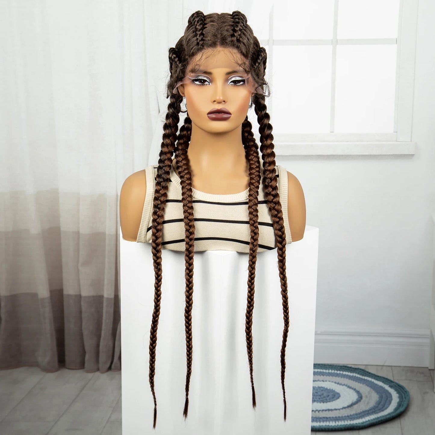 36" Natural Cornrow Braids Wig | Lace Front | Baby Hair | Long Braids Luxegan