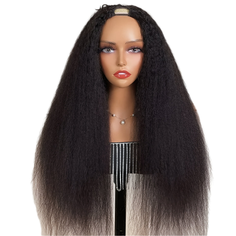 22-Inch Kinky Straight U-Part Wig | Glueless V-Shape Human Hair Luxegan