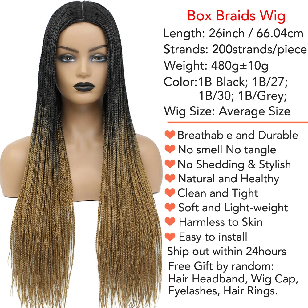 26" Ombre Box Braids Wig | Knotless | Crochet | 1B, 27, 30, Gray | Handmade Luxegan