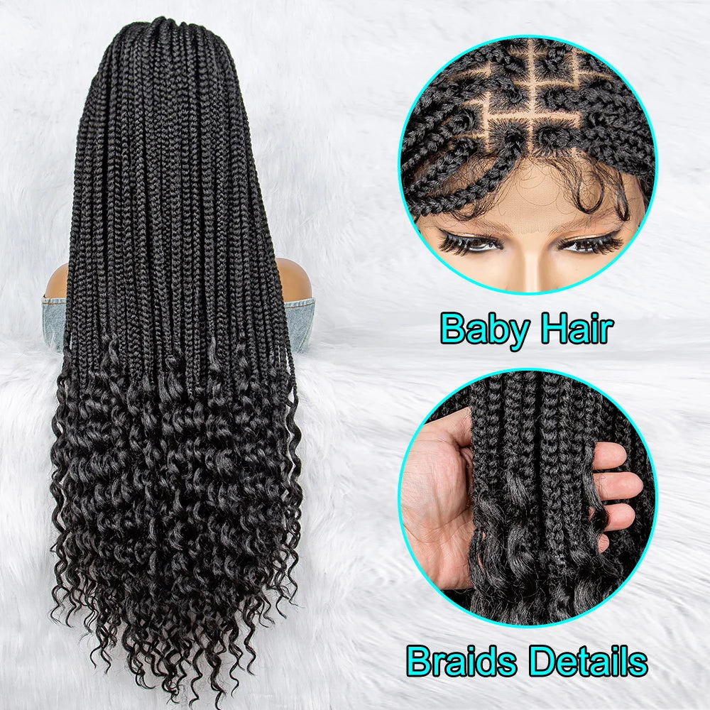 36" Knotless Cornrow Braids Wig | Lace Front with Curly Ends & Baby Hair Luxegan