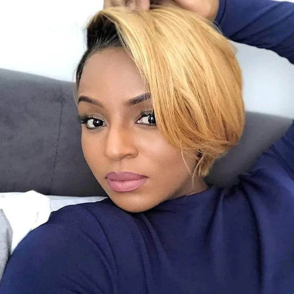 Rebecca Ombre Blonde 613 Pixie Bob Wig | HD Transparent T-Part Lace Front Luxegan