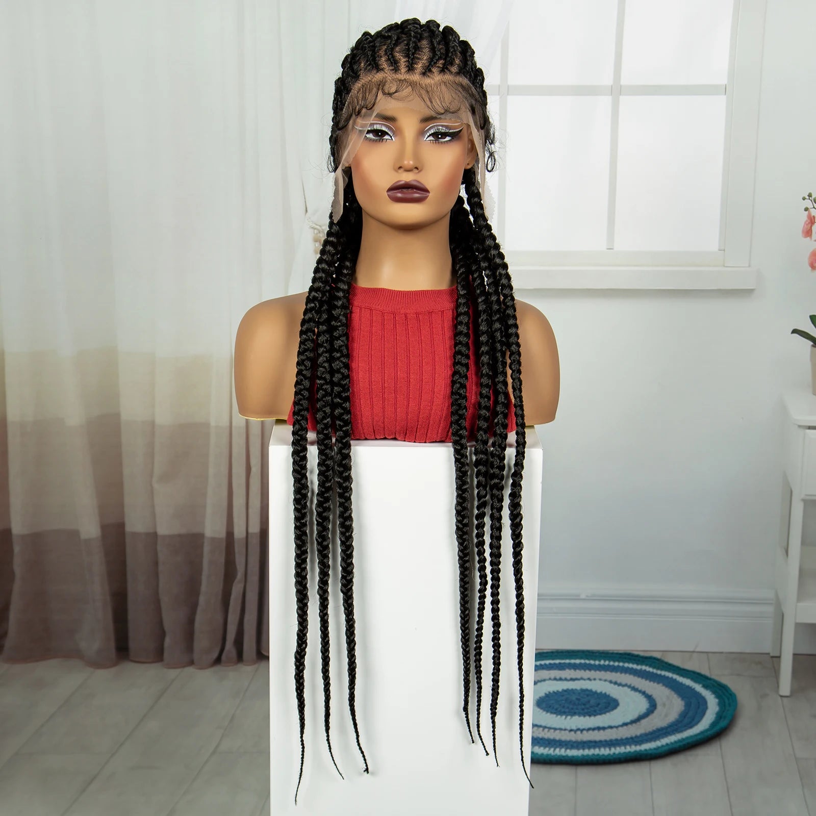 36" Handmade Knotless Cornrow Braids Wig | Transparent Lace Front | Baby Hair Luxegan