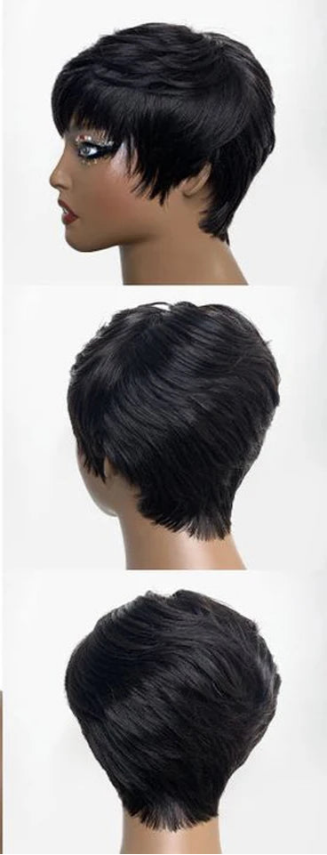 Rebecca Burgundy Red & Blonde Pixie Bob Wig | Short Straight Glueless Human Hair with Bangs Luxegan