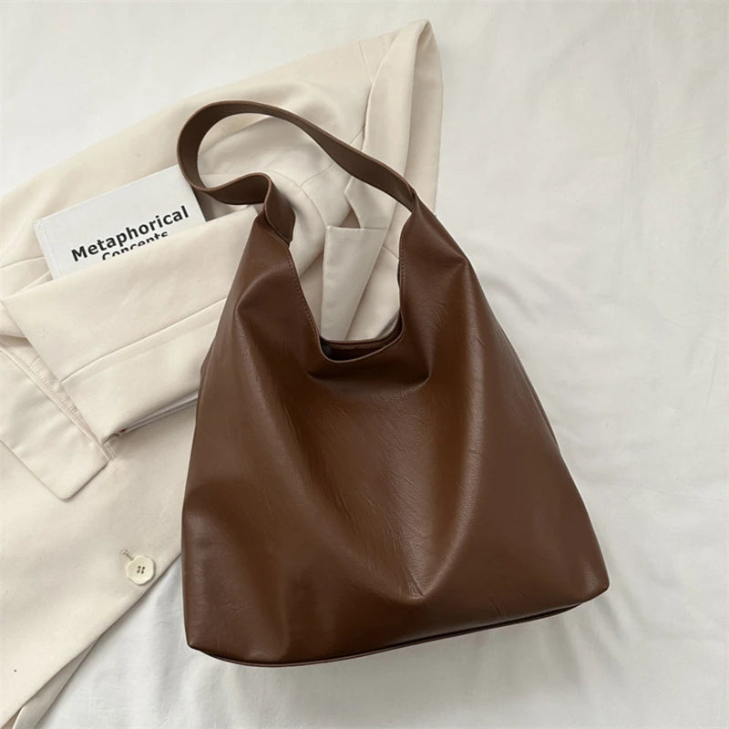 Vintage Soft PU Leather Ladies Shoulder Bag | Commuter Large Handbag & Women's Versatile Tote Underarm Bag (Quality Design)