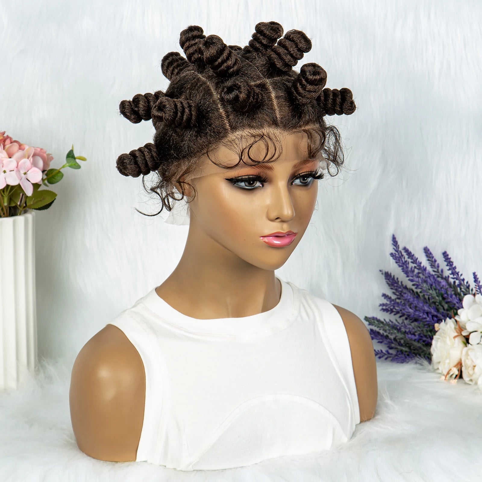 Knotless Braids Wig with Twist Buns | Full Lace African Braiding Hair Luxegan