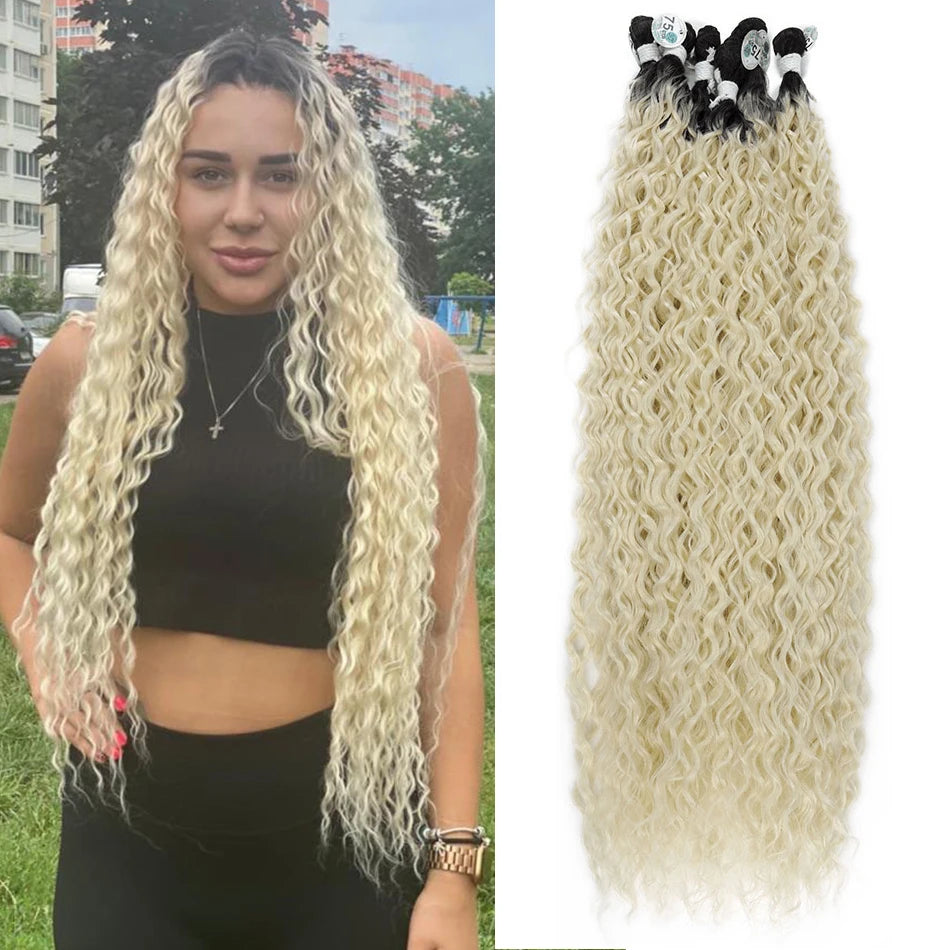 Long Curly Synthetic Hair Bundles | Water Wave Extensions | 28–32 Inches Luxegan