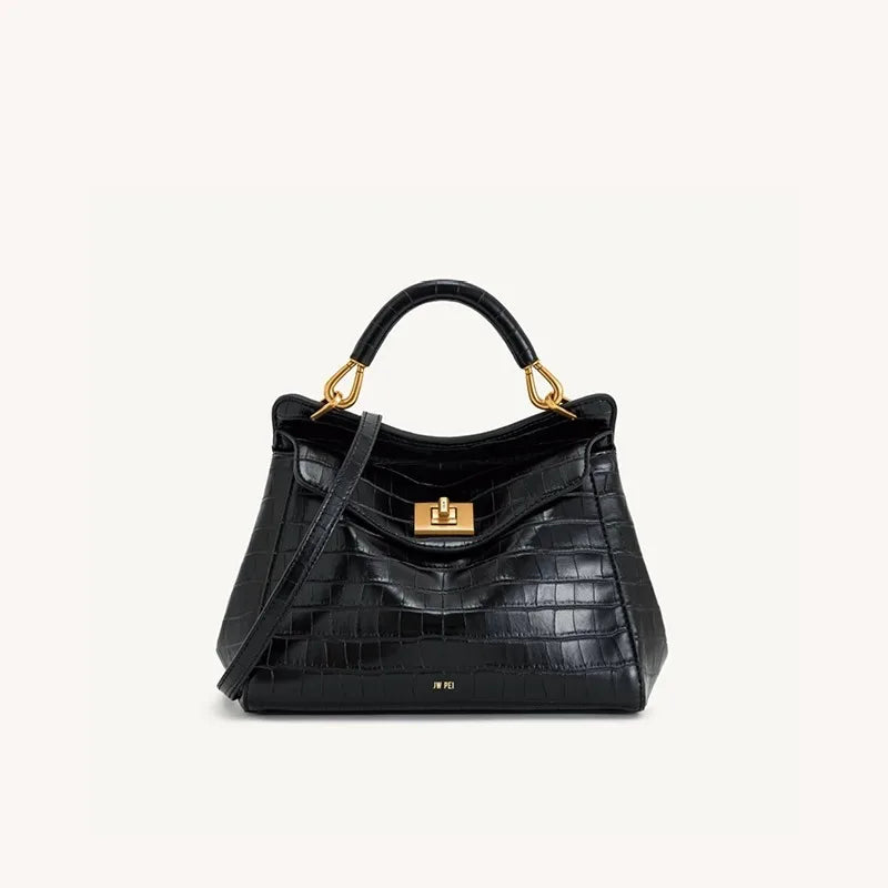 Lucia Lock Premium Leather Crossbody | Versatile Underarm Shoulder Bag & Purse | High-End Genuine Cowhide Satchel with Adjustable Strap (Temperament Collection) Luxegan