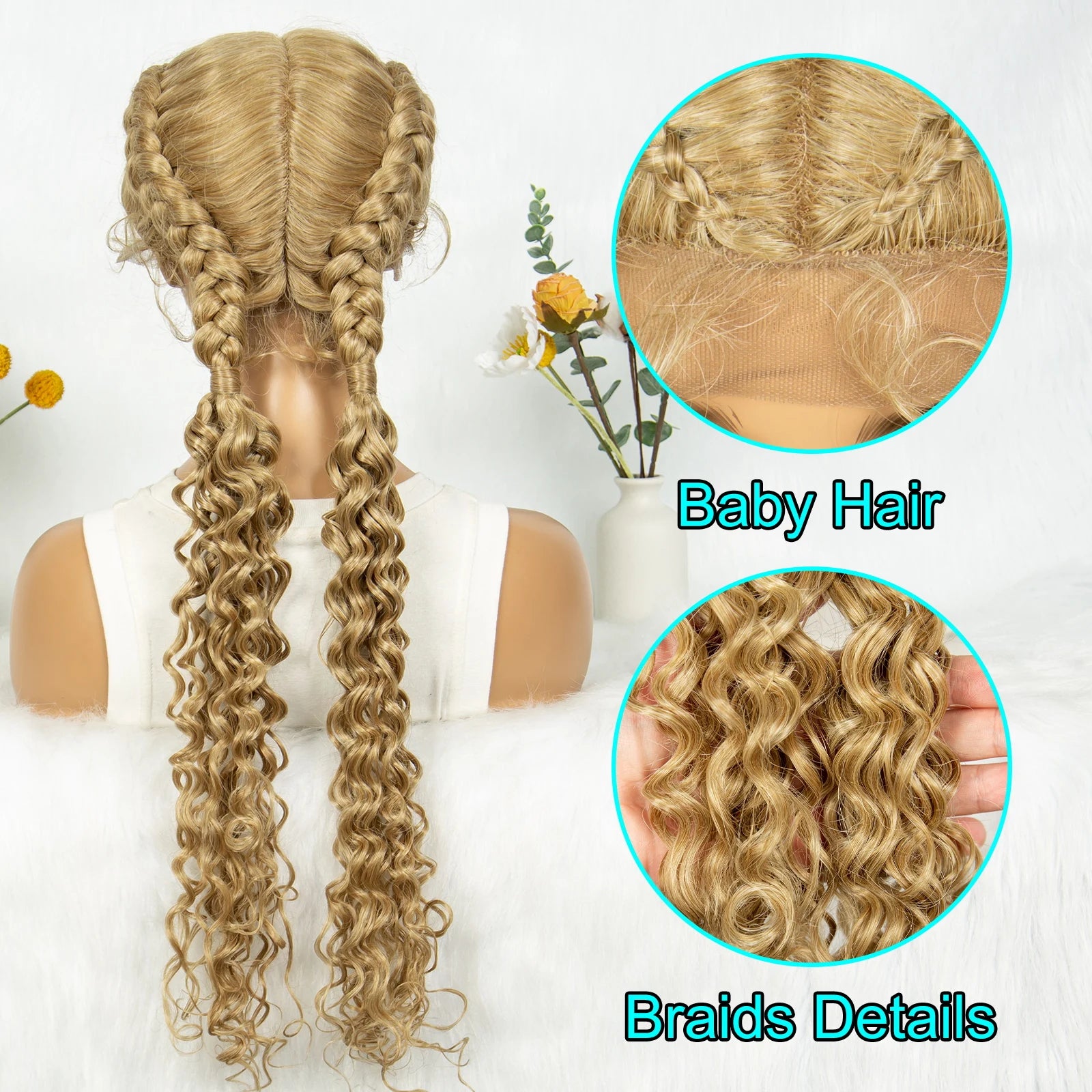 KIMA Blonde Dutch Twins Braids Wig | Full Lace Cornrows & Curly Ends Luxegan
