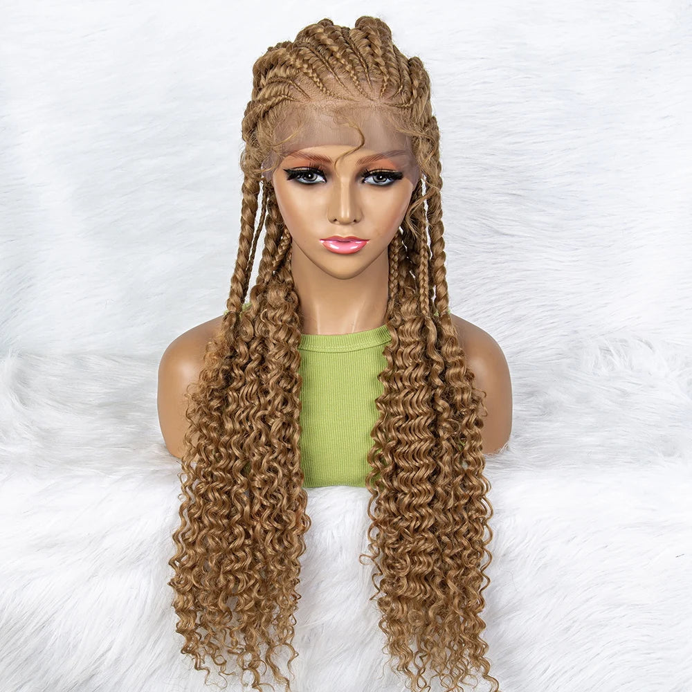 Water Wave Braided Lace Front Wig with Baby Hair | Soft Synthetic African Braids Luxegan