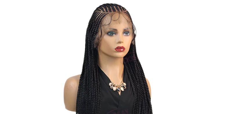 36" Cornrow & Knotless Box Braids Wig | Full Lace | Light Brown Lace | Synthetic Hair