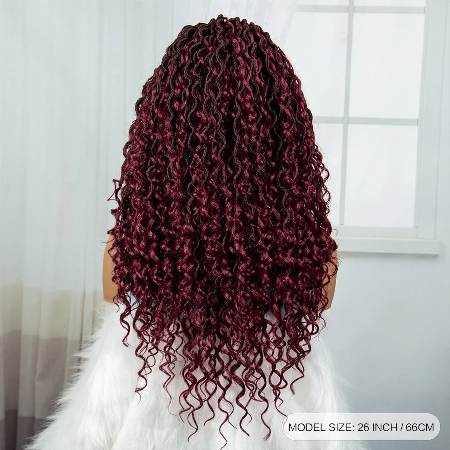 Burgundy Goddess Faux Locs Wig | Curly Ends | Lace Front | Baby Hair Luxegan